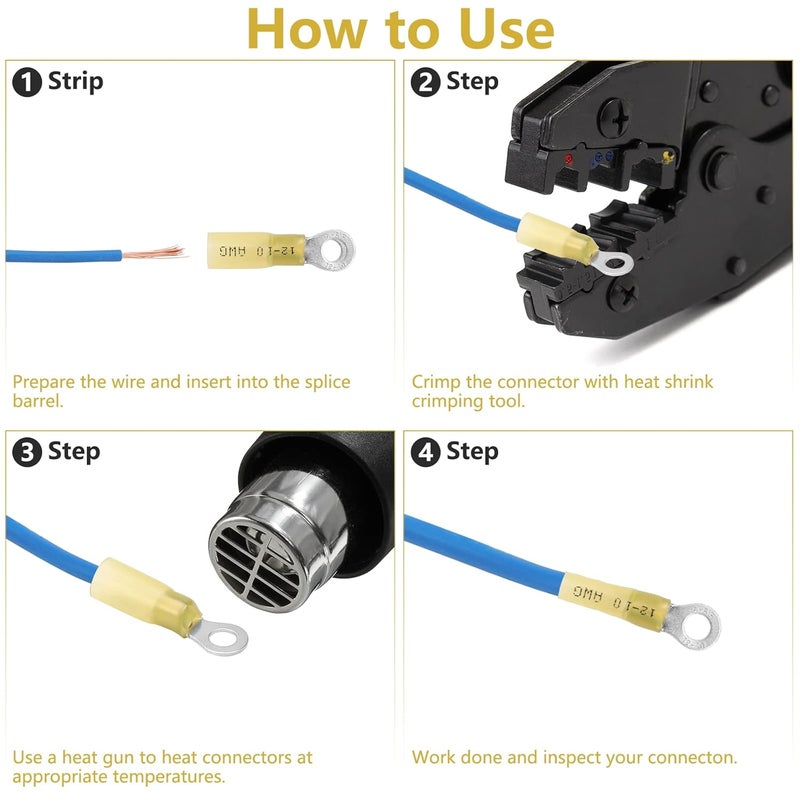 PRECIHW Heat Shrink Ring Terminals #10 AWG 12-10, 100 PCS Insulated Electrical Connectors, Eyelet Wire Connectors, Marine Grade Ring Terminals for Automotive, Audio - Image 5